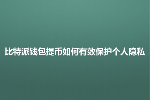 比特派钱包提币如何有效保护个人隐私🔒💰